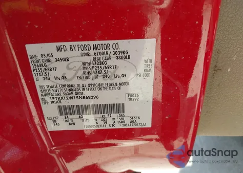 2005 Ford F-150 Stx/Xl/Xlt from USA, damaged, VIN 1FTRX12W15NB68296